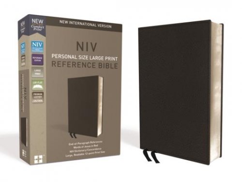 NIV, Personal Size Reference Bible, Large Print, Premium Leather, Calfskin, Black, Red Letter, Comfort Print