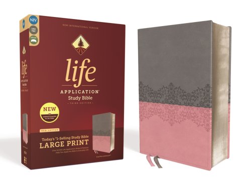 NIV, Life Application Study Bible, Third Edition, Large Print, Leathersoft, Gray/Pink, Red Letter