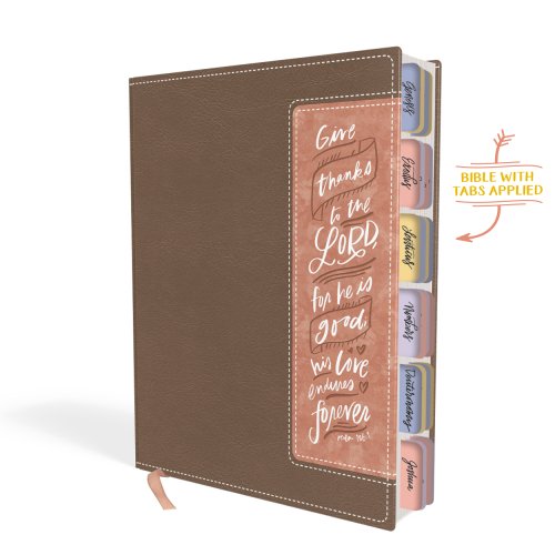 NIV, Beautiful Word Bible, Updated Edition, Peel/Stick Bible Tabs, Leathersoft, Brown/Pink, Red Letter, Comfort Print