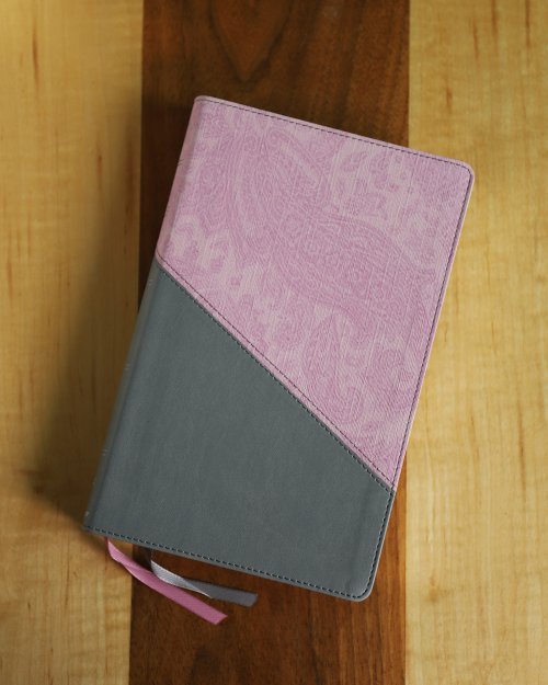 NIV, Personal Size Bible, Large Print, Leathersoft, Pink/Gray, Red Letter, Comfort Print