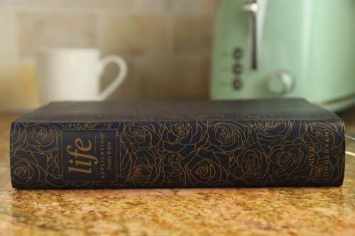 Niv, Life Application Study Bible, Third Edition, Bonded Leather, Navy Floral, Red Letter, Thumb Indexed