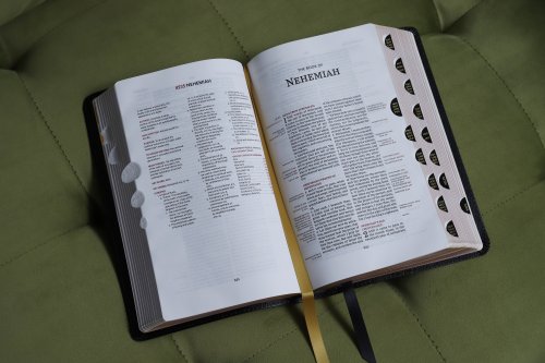 KJV, Thompson Chain-Reference Bible, Handy Size, European Bonded Leather, Black, Red Letter, Thumb Indexed, Comfort Print