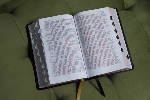 KJV, Thompson Chain-Reference Bible, Handy Size, European Bonded Leather, Black, Red Letter, Thumb Indexed, Comfort Print