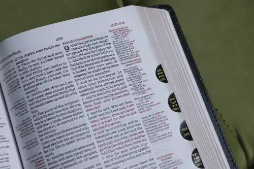 KJV, Thompson Chain-Reference Bible, Handy Size, European Bonded Leather, Black, Red Letter, Thumb Indexed, Comfort Print