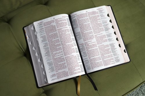 KJV, Thompson Chain-Reference Bible, Large Print, European Bonded Leather, Black, Red Letter, Thumb Indexed, Comfort Print