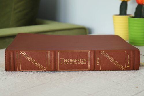 NIV, Thompson Chain-Reference Bible, Large Print, Genuine Leather, Cowhide, Brown, Red Letter, Art Gilded Edges, Comfort Print