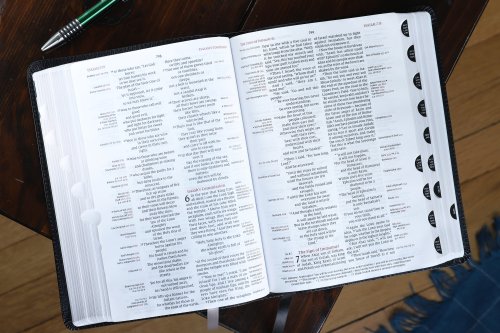 NIV, Thompson Chain-Reference Bible, European Bonded Leather, Black, Thumb Indexed, Red Letter, Comfort Print