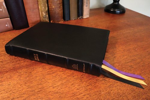 NRSVue, Holy Bible with Apocrypha, Premium Goatskin Leather, Black, Premier Collection, Art Gilded Edges, Comfort Print