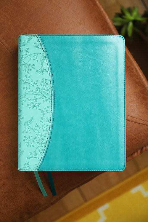 NIV, Beautiful Word Bible, Updated Edition, Peel/Stick Bible Tabs, Leathersoft, Teal, Red Letter, Comfort Print