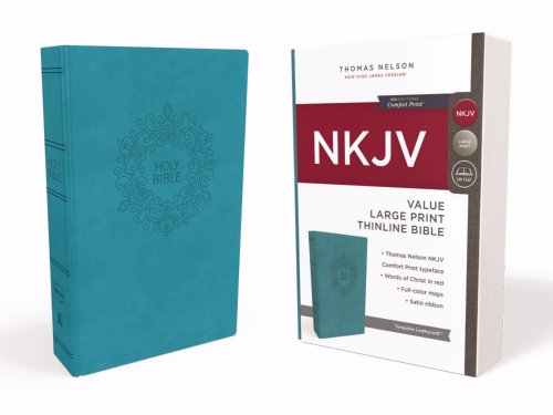 NKJV, Value Thinline Bible, Large Print, Imitation Leather, Blue, Red Letter Edition