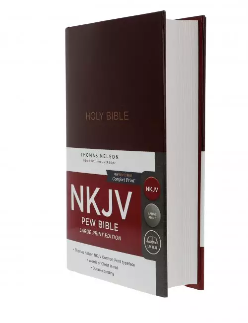 NKJV Pew Bible, Burgundy, Hardcover, Large Print, Words of Christ in Red, Color Maps, Table of Weights and Measures, Charts