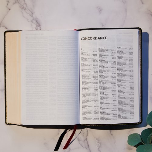 NKJV Holy Bible, Giant Print Center-Column Reference Bible, Black Leather-look, 72,000+ Cross References, Red Letter, Comfort Print: New King James Version