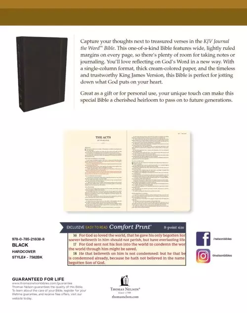 KJV Journal the Word Bible, Reflect, Journal or Create Art Next to Your Favorite Verses (Black Hardcover, Red Letter, Comfort Print: King James Version Holy Bible)