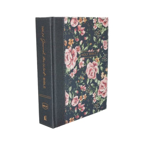 NKJV, Journal the Word Bible, Cloth over Board, Gray Floral, Red Letter, Comfort Print