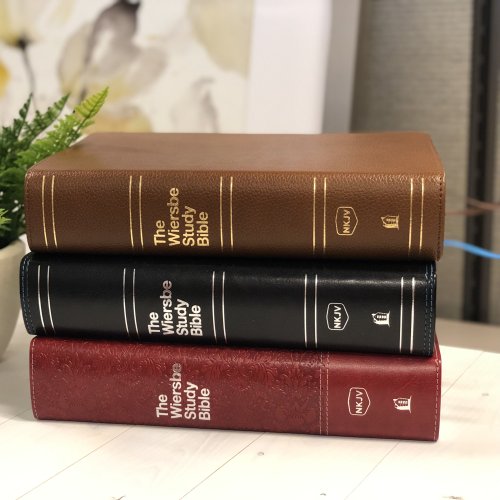 NKJV, Wiersbe Study Bible, Genuine Leather, Brown, Red Letter, Comfort Print