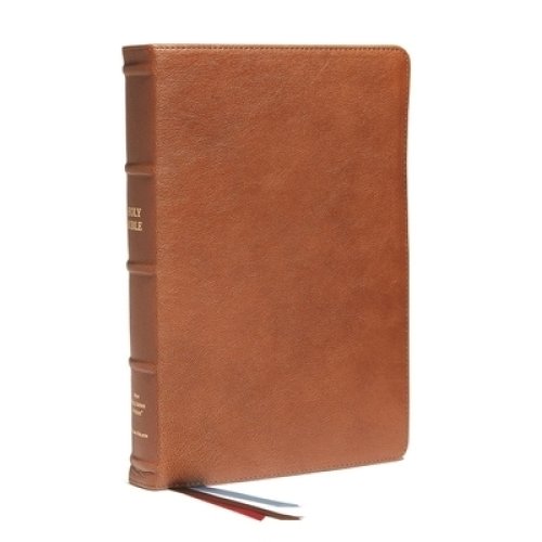 NKJV, End-of-Verse Reference Bible, Personal Size Large Print, Premium Goatskin Leather, Brown, Premier Collection, Red Letter, Thumb Indexed, Comfort Print