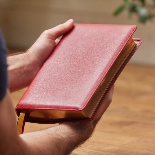 KJV Holy Bible: Large Print Single-Column with 43,000 End-of-Verse Cross References, Red Goatskin Leather, Premier Collection, Personal Size, Red Letter: King James Version