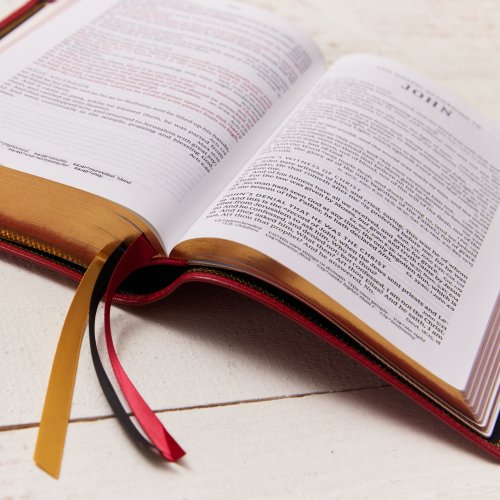 KJV Holy Bible: Large Print Single-Column with 43,000 End-of-Verse Cross References, Red Goatskin Leather, Premier Collection, Personal Size, Red Letter: King James Version