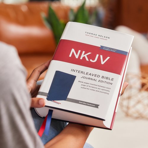 NKJV, Interleaved Bible, Journal Edition, Hardcover, Blue, Red Letter, Comfort Print