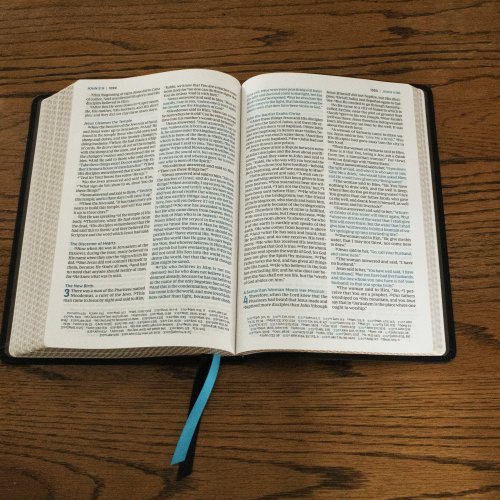 NKJV, Large Print Thinline Reference Bible, Blue Letter, Maclaren Series, Leathersoft, Black, Thumb Indexed, Comfort Print