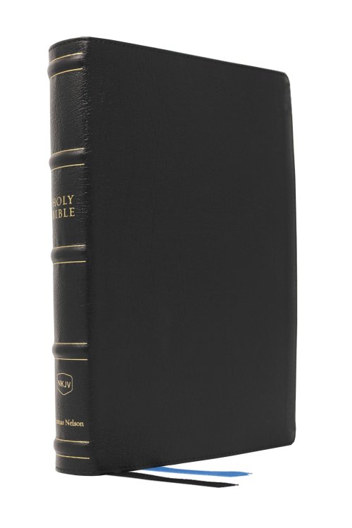 NKJV, Large Print Thinline Reference Bible, Blue Letter, Maclaren Series, Genuine Leather, Black, Comfort Print