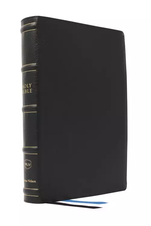 NKJV, Large Print Thinline Reference Bible, Blue Letter, Maclaren Series, Genuine Leather, Black, Comfort Print