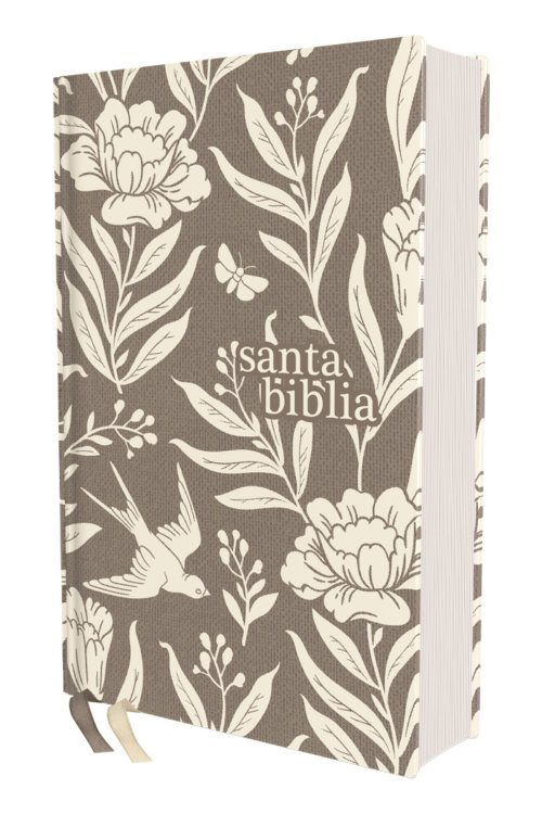 NVI, Santa Biblia, Revisión 2022, Tamaño Compacto, Tapa dura/Tela, Gris Floral, Palabras de Jesús en Rojo, Comfort Print