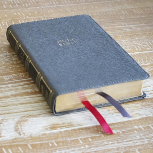 NKJV, Compact Center-Column Reference Bible, Gray Leathersoft, Red Letter, Comfort Print