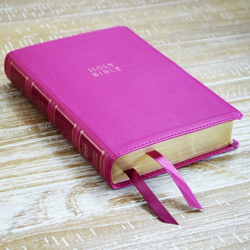 NKJV, Compact Center-Column Reference Bible, Dark Rose Leathersoft, Red Letter, Comfort Print