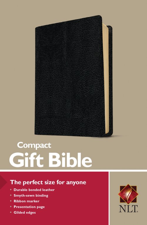 NLT Compact, Bible, Black, Bonded Leather, Gilt Edge, Ribbon Marker, Presentation Page, Sewn Binding