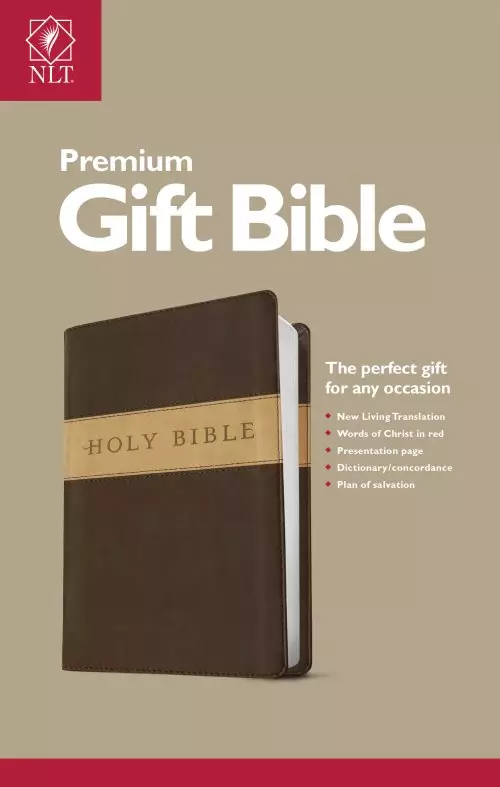 NLT Premium Gift Bible, Brown & Tan, Leatherlike, Red Letter, Presentation Page, Dictionary, Concordance, Introduction to the Bible, Plan of Salvation