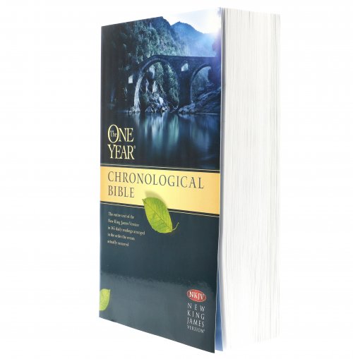 NKJV One Year Chronological Bible, Blue, Paperback, Reading Plan, Scripture Index, Bible Timeline, Historical Dates, Presentation Page