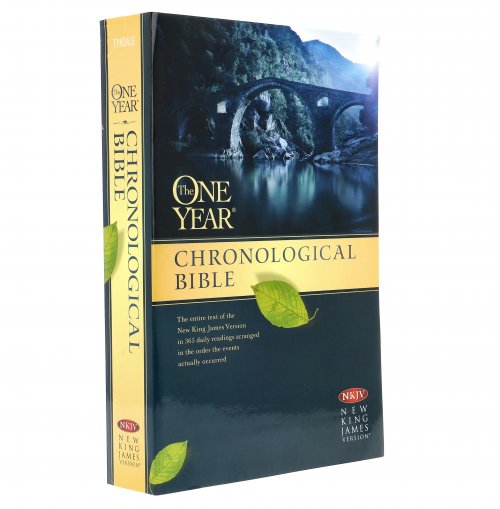 NKJV One Year Chronological Bible, Blue, Paperback, Reading Plan, Scripture Index, Bible Timeline, Historical Dates, Presentation Page