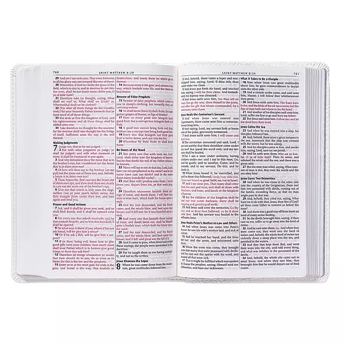 KJV Compact, Bible, White, Imitation Leather, Gift, Red Letter, Thematic Scripture Verse Finder, Reading Plan, Maps