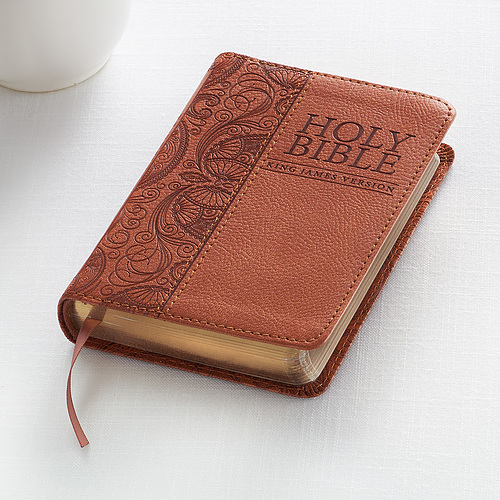 KJV Bible Mini Pocket Faux Leather, Toffee Brown