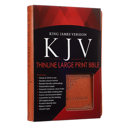 KJV Thumb Index, Bible, Tan, Imitation Leather, Larger Print, Gilt Edge, Ribbon Marker, Red Letter, Verse Finder, Bible Reading Plan, Thinline