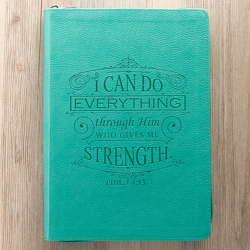 "I Can Do Everything Through Him" Zippered Turquoise Flexcover Journal