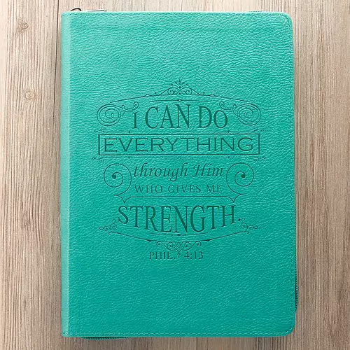 "I Can Do Everything Through Him" Zippered Turquoise Flexcover Journal