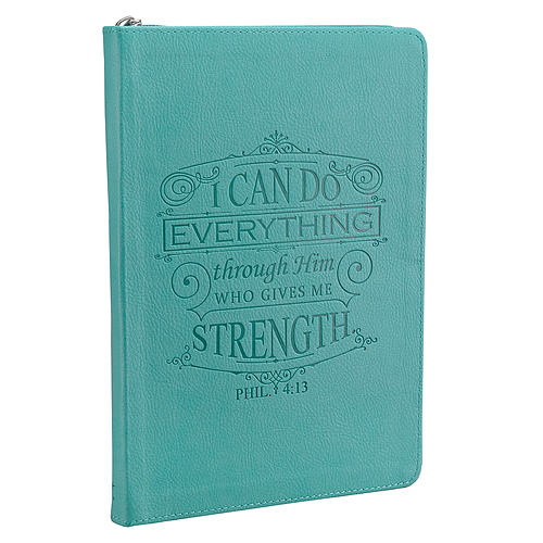 "I Can Do Everything Through Him" Zippered Turquoise Flexcover Journal