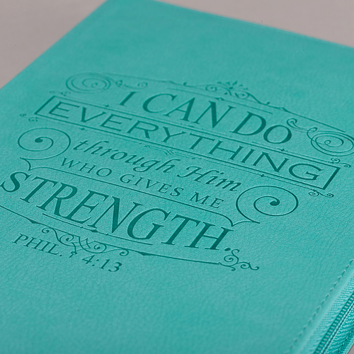 "I Can Do Everything Through Him" Zippered Turquoise Flexcover Journal