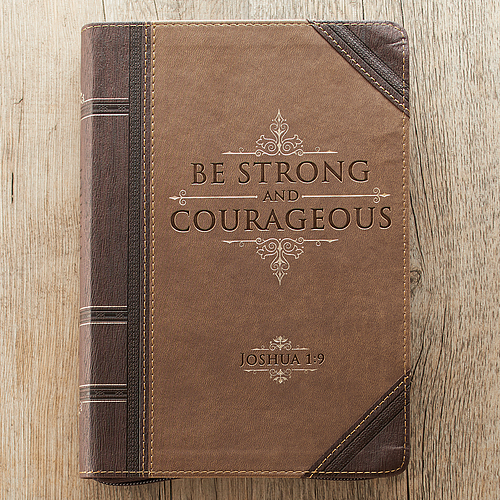 Journal-Classic LuxLeather-Be Strong & Courageous-Brown/Tan w/Zipper