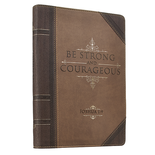 Journal-Classic LuxLeather-Be Strong & Courageous-Brown/Tan w/Zipper