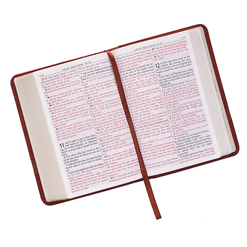 KJV Compact Large Print Imitation Leather Brown, Ribbon Marker, Words of Christ in Red, Maps