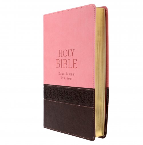 KJV Large Print Bible, Brown and Pink, Imitation Leather, Red Letter, Verse Finder, Reading Plan, Gilt Edged, Ribbon Marker, Presentation Page, Subheadings