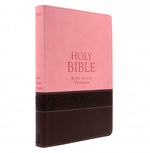 KJV Large Print Bible, Brown and Pink, Imitation Leather, Red Letter, Verse Finder, Reading Plan, Gilt Edged, Ribbon Marker, Presentation Page, Subheadings