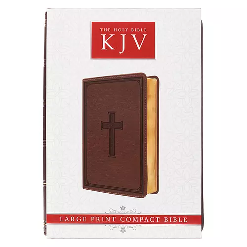 KJV Compact Bible, Brown, Imitation Leather, Large Print, Red Letter, Concordance, Verse Finder, Reading Plan, Maps, Gilt Edge, Ribbon Marker