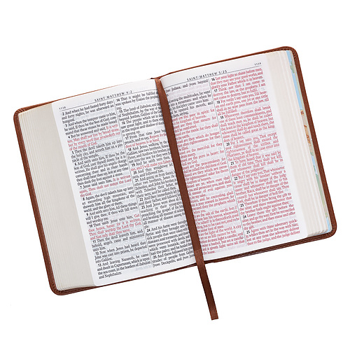 KJV Compact Large Print Imitation Leather Tan Words of Christ in Red