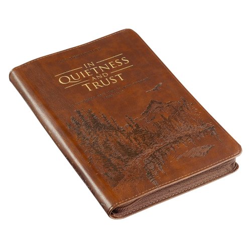 In Quietness and Trust Brown Zippered Faux Leather Daily Devotional