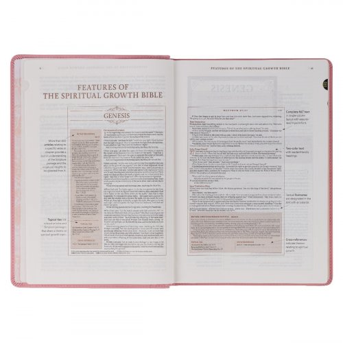 NLT Spiritual Growth Bible, Pink, Imitation Leather, Articles, Book Introductions, Character Profiles, Cross-References, Topical Index, Presentation Page, Ribbon Markers