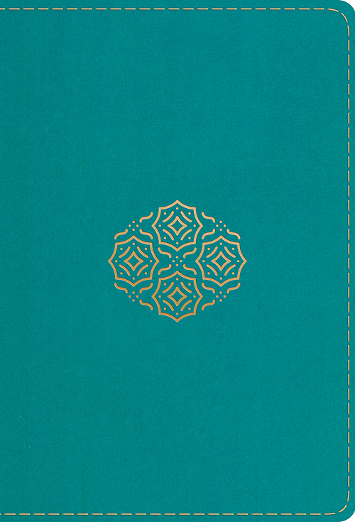 ESV Large Print Compact Bible, Teal, Imitation Leather, Gilt-Edged, Double-Column, Words Of Christ In Red, Ribbon Marker, Concordance, Bouquet Design, Smyth-Sewn Binding